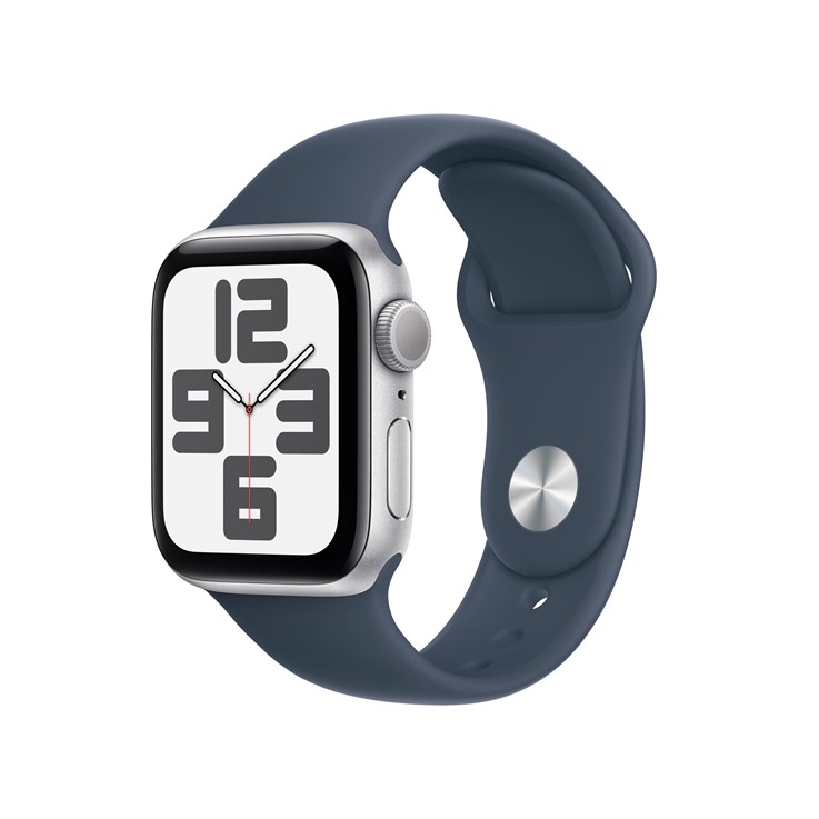 Apple Watch SE GPS + Cellular 40mm Silver Aluminium Case w/ Storm Blue Sport Band - S/M