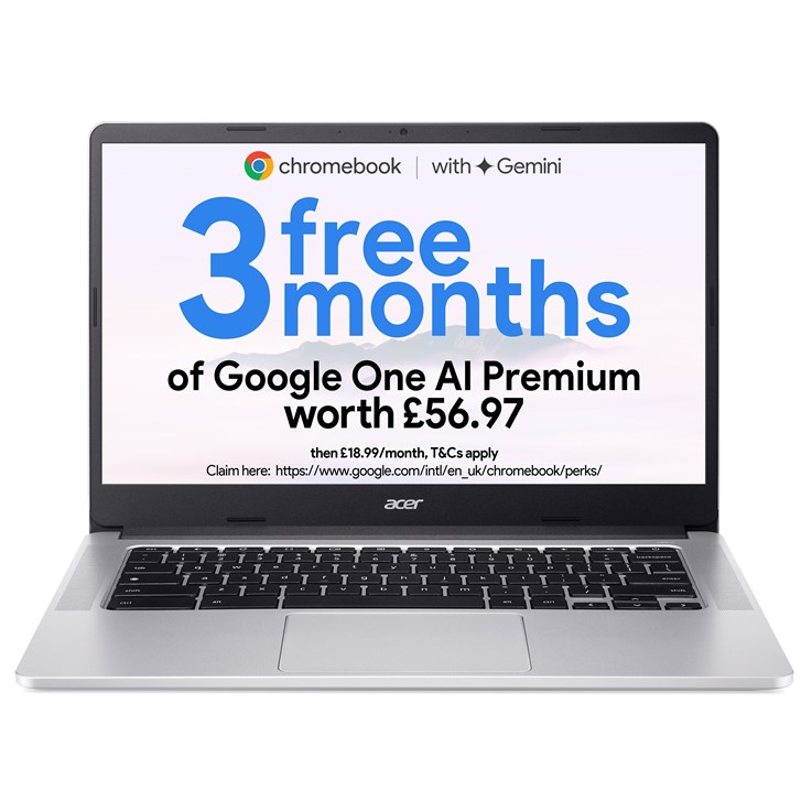 Acer Chromebook 314 CB314-3H Laptop - Intel Celeron N4500, 4GB, 128GB eMMC, Integrated Graphics, 14" Full HD, Google Chrome OS, Silver
