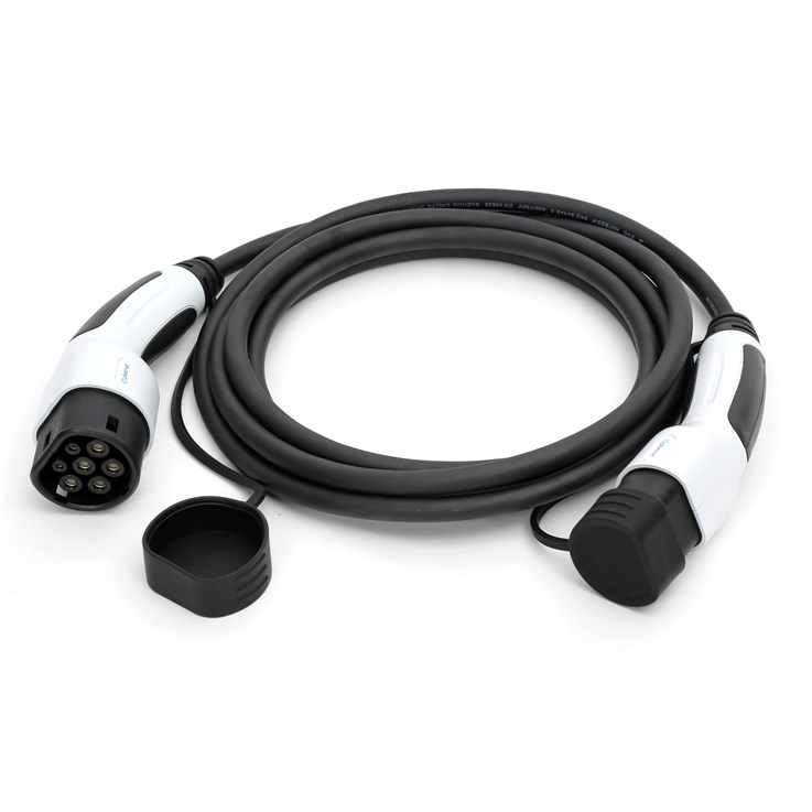 Platinet EV Charging Type2 Cable, Cable 5m, Charging Speed 11kW, Single or Three Phase power supply (16A), Type 2 to Type 2 connectors (current and most popular standard), Suitable for all electric vehicle manufacturers, Connector White/Black Cable