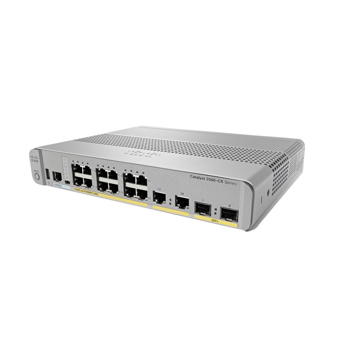 Cisco Catalyst 3560CX-12PD-S Network Switch, 12 Gigabit Ethernet Ports, 12 PoE+ Outputs, 240W PoE Budget, two 10 G SFP+ and two 1 G Copper Uplinks, Enhanced Limited Lifetime Warranty (WS-C3560CX-12PD-S)